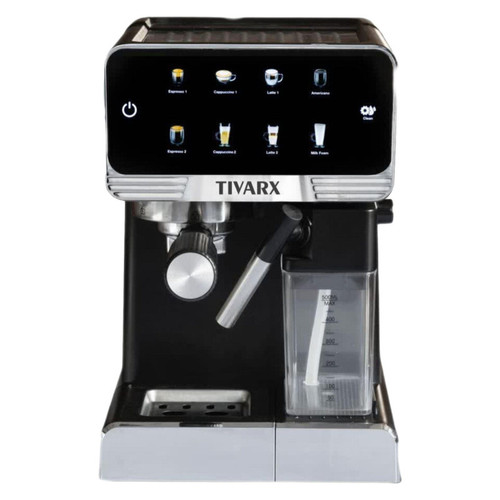اسپرسوساز 1250 میلیلیتری تیوارکس مدل TX-7477، مناسب تهیه اسپرسو، کافه لاته، موکا، کاپوچینو، ماکیاتو، ریسترتو، لانگو، آمریکانو، کافه اوله و فلت وایت، دارای 1 عدد نازل قهوه، حالت آماده به کار، سیستم گرم کردن فنجان، سینی چکه گیر، مکانیزم نظافت خودکار